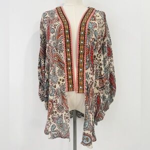 Cato EST 1946 Women's XL Paisley Dolman Sleeve Open Front Embroidered Topper